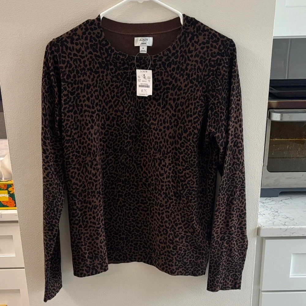 J. Crew Teddie Dark Brown Animal Print sweater nwt